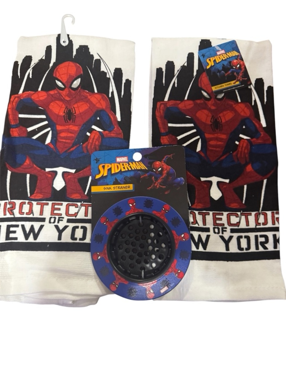 Marvel Spider-Man Red, Blue, Black Kitchen Towel Set with Sink Strainer